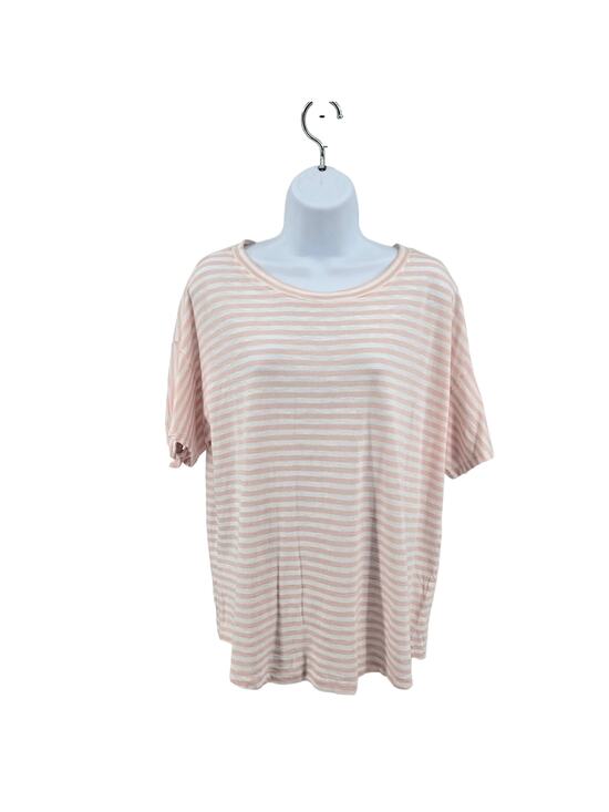 Caslon Tops - Caslon Pink/White Striped T-shirt WMNs S Crew Neck Loose Fit Short Sleeve Cotton
